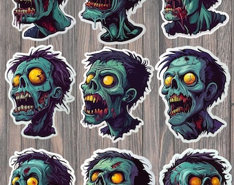 Scary Zombie Head Die Cut Vinyl Stickers | Horror Laptop Decals