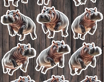 Hippopotamus Hippo Die Cut Vinyl Stickers (Set of 12) – Laptop, Water Bottle, Notebook Decor