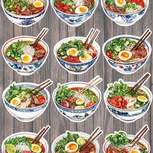 Bowl of Pho Die Cut Vinyl Sticker Set – For Notebook, Laptop, Water Bottle & Scrapbooking
