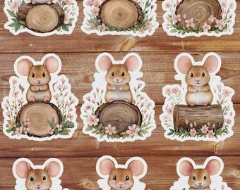 Big Eared Mouse on Log Die Cut Sticker Set | Funny Sticker | Laptop Sticker | Water Bottle Sticker | Notebook Sticker