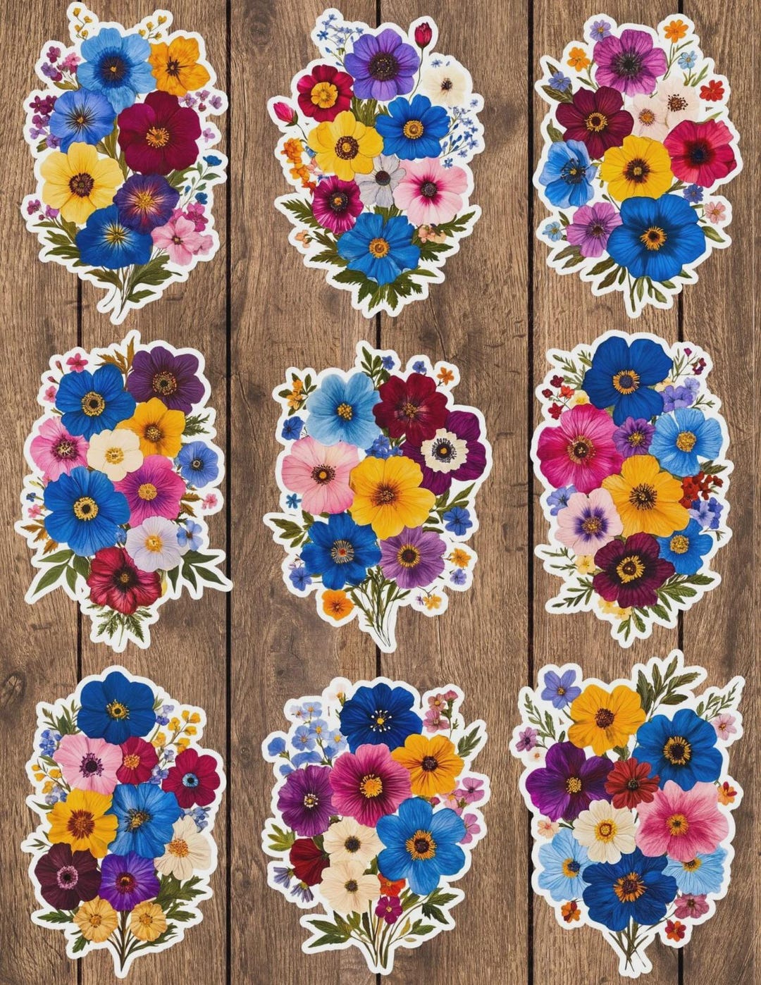 Colorful Wildflowers Die Cut Vinyl Sticker Set – for Notebook, Laptop ...