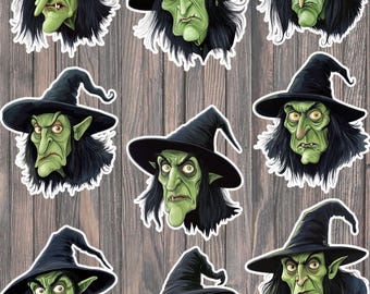 Witch Head Vinyl Stickers | Halloween, Laptop, Water Bottle, Notebook Decals