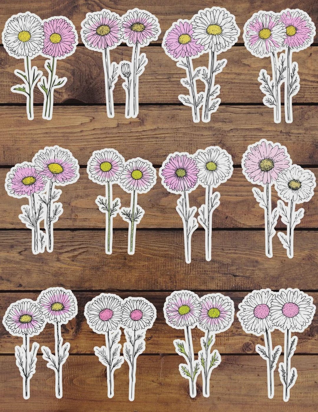Daisies Die Cut Vinyl Sticker Set – for Notebook, Laptop, Water Bottle ...