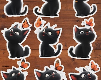 Kitten and Butterfly Vinyl Die Cut Sticker Set | Funny Sticker | Laptop Sticker | Water Bottle Sticker | Notebook Sticker Scrapbooking