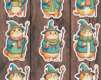 Wizard Cat Vinyl Die Cut Sticker Set | Funny Sticker | Laptop Sticker | Water Bottle Sticker | Notebook Sticker