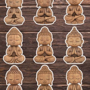 Wooden Buddha Statue Die Cut Vinyl Sticker Set | Funny Sticker | Laptop Sticker | Water Bottle Sticker | Notebook Sticker