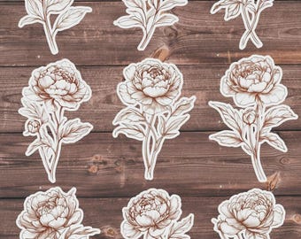Peony Flower Die Cut Vinyl Sticker Set – For Notebook, Laptop, Water Bottle & Scrapbooking