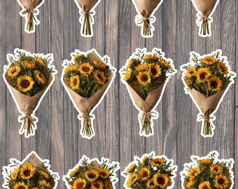 Sunflower Bouquet Die Cut Vinyl Sticker Set – For Notebook, Laptop, Water Bottle & Scrapbooking