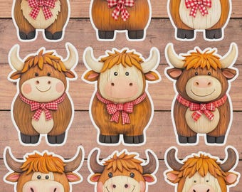 Highland Cow Cute Vinyl Die Cut Sticker Set | Funny Sticker | Laptop Sticker | Water Bottle Sticker | Notebook Sticker Scrapbooking