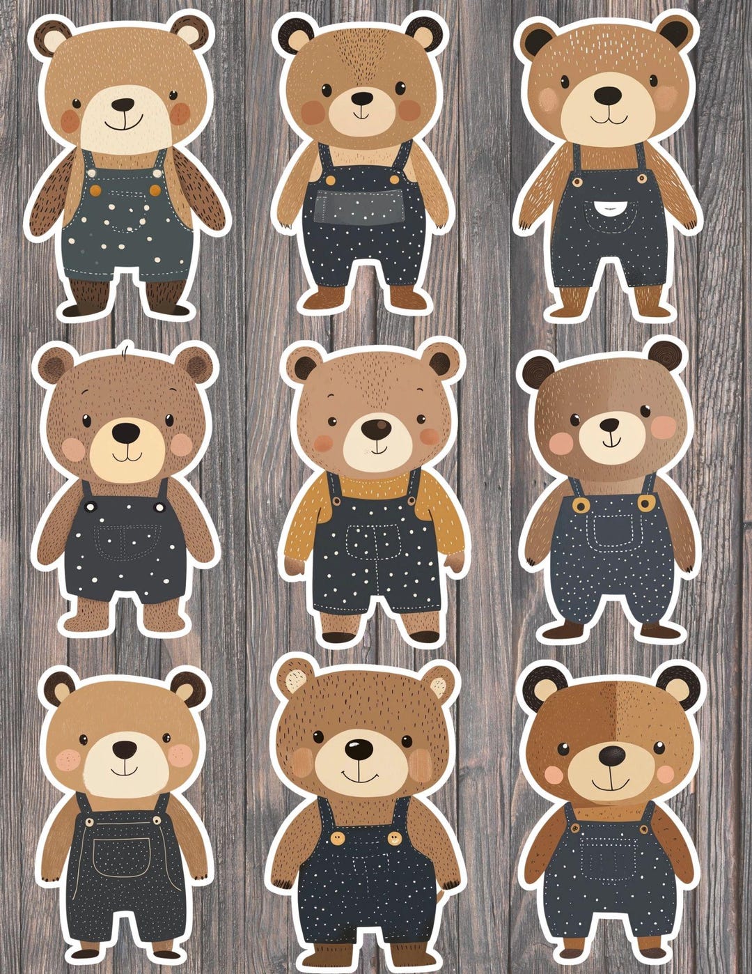 Overalls Sticker Bear in Overalls Die Cut Vinyl Sticker Set – Animal Stickers for Laptop ...