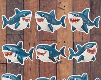Happy Shark Vinyl Die Cut Sticker Set | Funny Sticker | Laptop Sticker | Water Bottle Sticker | Notebook Sticker Scrapbooking