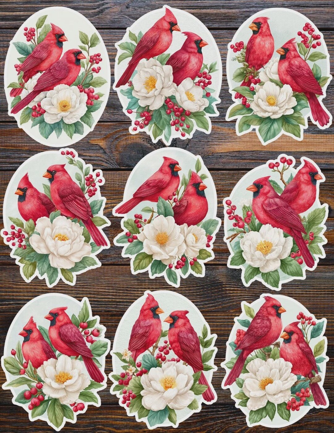 Floral Cardinal Vinyl Die Cut Sticker Set | Funny Sticker | Laptop ...