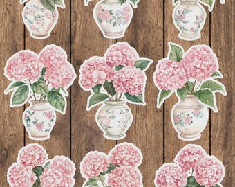 Hydrangea in Vintage Vase Die Cut Vinyl Sticker Set | Funny Sticker | Laptop Sticker | Water Bottle Sticker | Notebook Sticker Scrapbooking