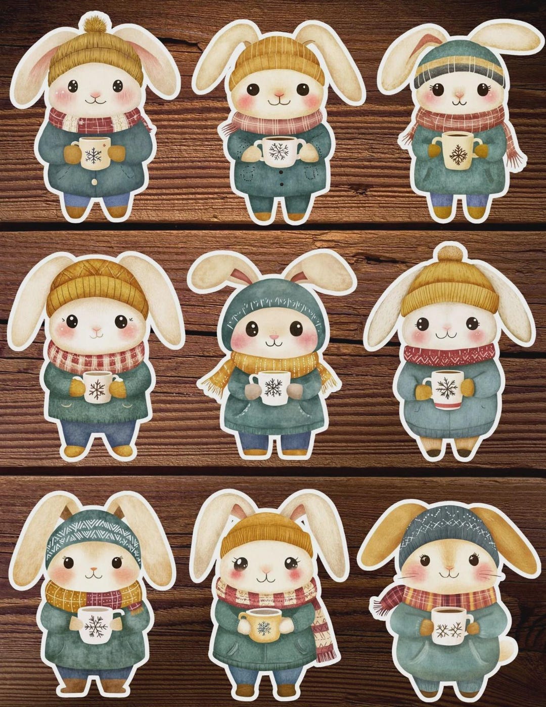 Cozy Winter Bunny Die Cut Vinyl Sticker Set – for Notebook, Laptop ...