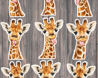 Giraffe Sticking Tongue Out Die Cut Vinyl Sticker Set – Funny Animal Stickers for Laptop, Notebook & Water Bottle
