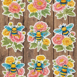 Bee and Flowers Die Cut Vinyl Sticker Set | Sticker | Laptop Sticker | Water Bottle Sticker | Notebook Sticker