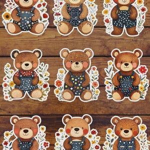 Bear in Flowers Vinyl Die Cut Sticker Set | Funny Sticker | Laptop Sticker | Water Bottle Sticker | Notebook Sticker