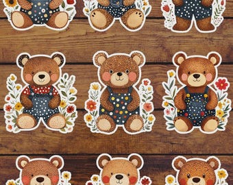 Bear in Flowers Vinyl Die Cut Sticker Set | Funny Sticker | Laptop Sticker | Water Bottle Sticker | Notebook Sticker