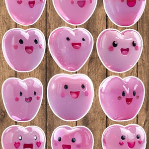 Happy Face Pink Heart Die Cut Vinyl Sticker Set | Funny Sticker | Laptop Sticker | Water Bottle Sticker | Notebook Sticker