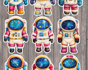 Colorful Spaceman Die Cut Vinyl Sticker Set – For Notebook, Laptop, Water Bottle & Scrapbooking