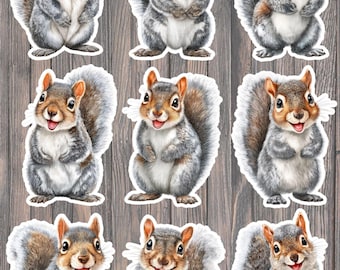 Gray Squirrel Die Cut Vinyl Stickers | Woodland Animal Laptop Decals
