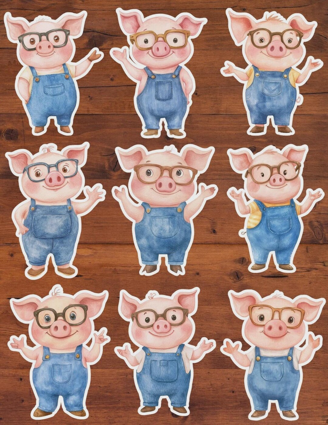 Overalls Sticker Piggy in Overalls Die Cut Vinyl Sticker Set Funny Sticker Laptop ...