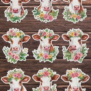 Floral Cow Vinyl Die Cut Sticker Set | Funny Sticker | Laptop Sticker | Water Bottle Sticker | Notebook Sticker