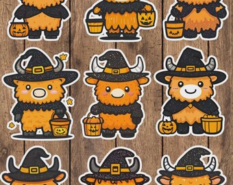 Halloween Highland Cow Vinyl Die Cut Sticker Set | Funny Sticker | Laptop Sticker | Water Bottle Sticker | Notebook Sticker Scrapbooking