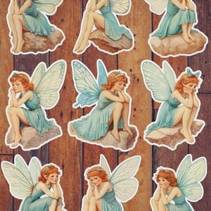 Vintage Style Blue Fairy Die Cut Sticker Set | Funny Sticker | Laptop Sticker | Water Bottle Sticker | Notebook Sticker