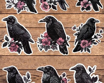 Floral Black Bird Die Cut Sticker Set | Funny Sticker | Laptop Sticker | Water Bottle Sticker | Notebook Sticker