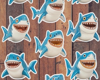 Blue Shark Vinyl Die Cut Sticker Set | Funny Sticker | Laptop Sticker | Water Bottle Sticker | Notebook Sticker
