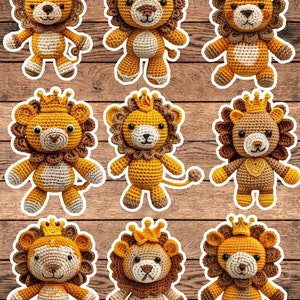Cute Crochet Lion With A Crown Die Cut Sticker Set | Funny Sticker | Laptop Sticker | Water Bottle Sticker | Notebook Sticker