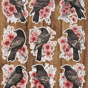 Raven Pink Flowers Vinyl Die Cut Sticker Set | Funny Sticker | Laptop Sticker | Water Bottle Sticker | Notebook Sticker
