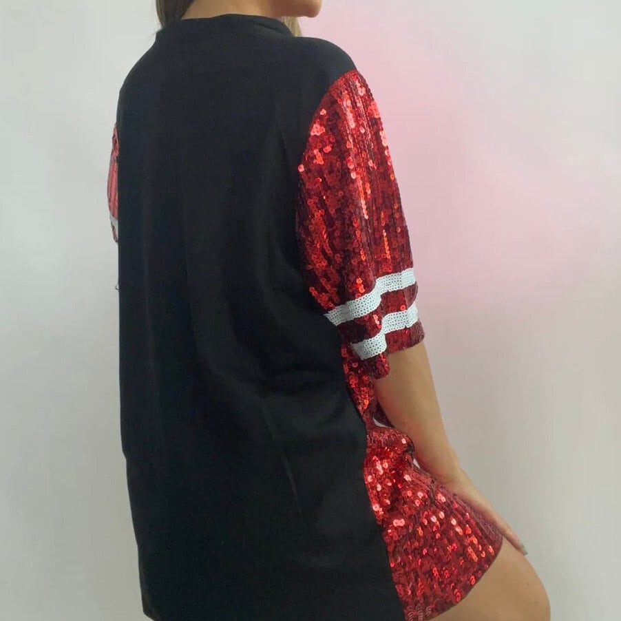 Red Sequin Football Jersey Dress Shiny Oversized Tshirt Etsy