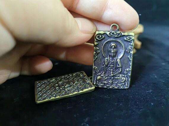 A pair of Brass  Buddha Pendant Necklace guanyin … - image 10