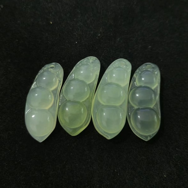 Lot of 4, Icy Green Burma Natural Jade jadeite pendant Green beans, Agate emerald necklace Charms Green beans Meaningful Jewelry Making DIY