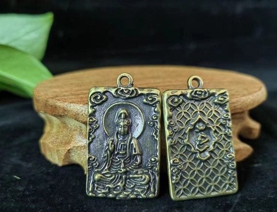 A pair of Brass  Buddha Pendant Necklace guanyin … - image 1