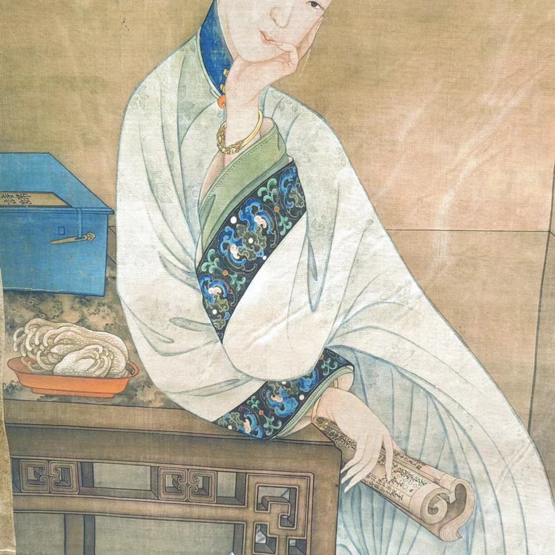 Replica Vintage Poster, Rustic Art Prints, Figure Signed Chinese