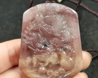 Natural Jade Dragon Amulet, Fortune Loong Pendant for Men