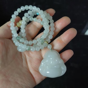 1 szt. Jadeit Jade Maitreya Wisiorek, Fortune Jade Naszyjnik, Ręcznie Rzeźbiony Amulet Fengshui, Buddyjski Talizman, Śmiejący Się Budda Kryształ Biżuteria