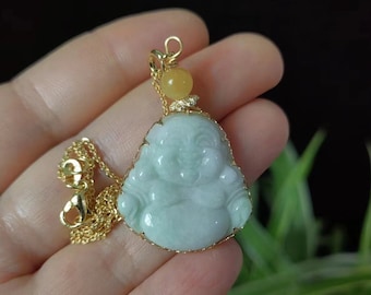 Jade Lachende Boeddha Ketting Chinese Stijl Stenen Hanger Lucky Charm Sieraden Cadeau