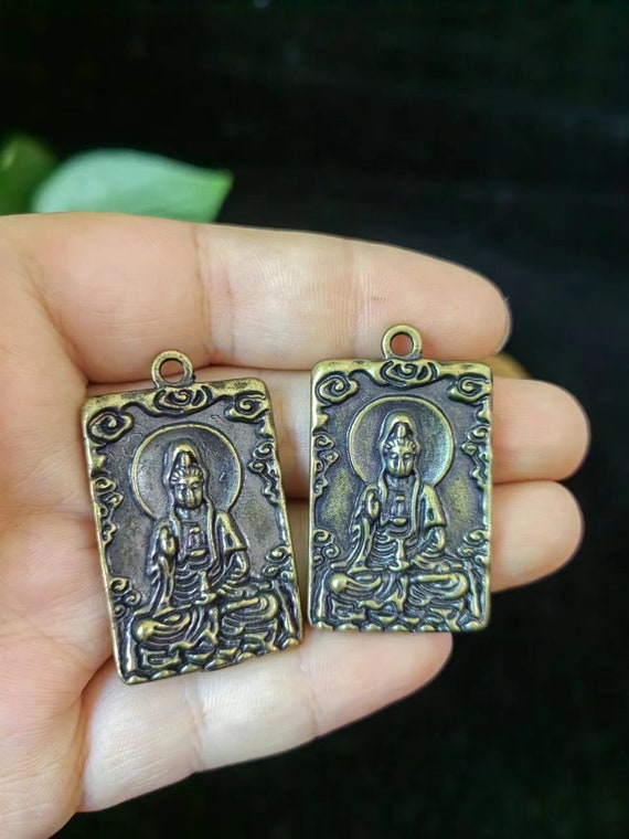 A pair of Brass  Buddha Pendant Necklace guanyin … - image 8