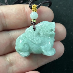 Hand Carved Light Green Jade Pixiu Pendant: Lucky Wealth Charm Amulet