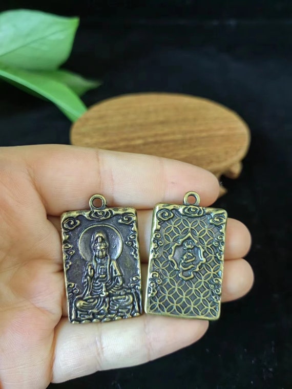 A pair of Brass  Buddha Pendant Necklace guanyin … - image 9