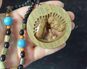 Hand Carved Wood Buddha Necklace, Buddhism Amulet Jewelry