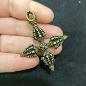 Tantra Buddhism Talisman Charm Mini tiny Vajra phurpa Mythical Buddhism Dorje Vajra Phurba, Tibetan Brass Amulet Handmade Nepal Collectibles