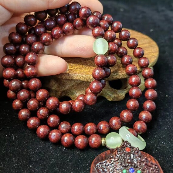 FINE Natural wood Buddha Pendant Necklace Rosary … - image 6