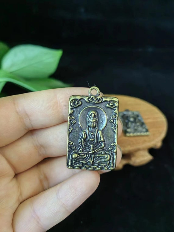 A pair of Brass  Buddha Pendant Necklace guanyin … - image 6