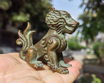 Copper Chi Lin Statue (Qi Lin) Figurine,beast  the Sacred Dragon Horse in Feng Shui Decor Attract Positive Energy Pakua Kei Loon QilinPX429