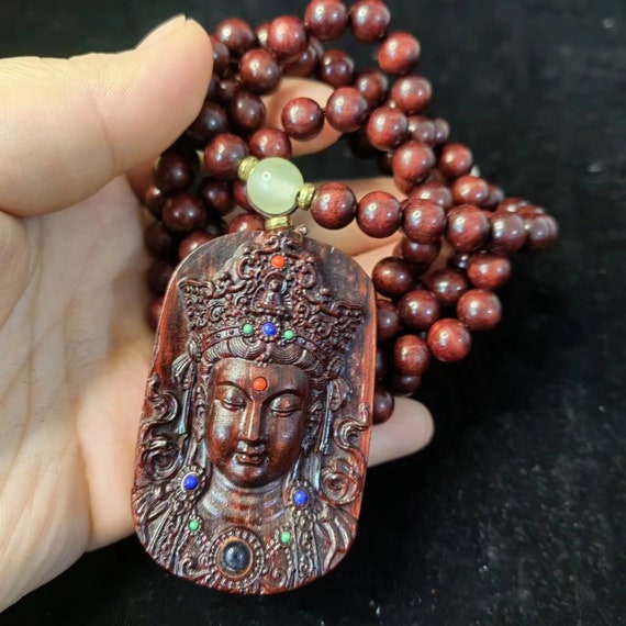 FINE Natural wood Buddha Pendant Necklace Rosary … - image 9